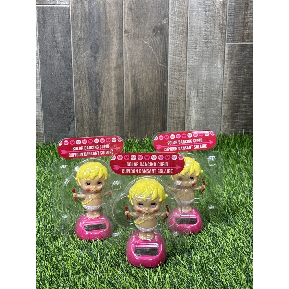 Lot of 3 Solar Dancing Cupid Figures Valentines Day Desk Toy NIP
